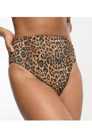 ASOS Tall – Mix and Match – Gerippte Bikinihose mit hoher Taille und hohem Beinausschnitt in Leopardenmuster
