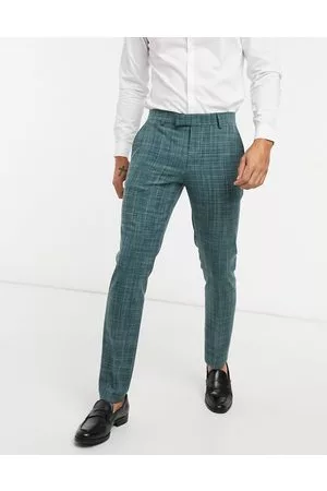ASOS Herren Enge Stoffhosen - Wedding – Enge Anzughose in Tannengrün mit Kreuzschraffurmuster