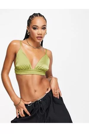 NaaNaa – Bustier aus Satin in Khaki mit gerafftem Detail