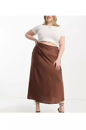 NaaNaa – Asymmetrischer Midirock aus braunem Satin