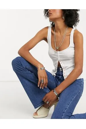 Topshop – Ausgestellte Jeans in verwaschenem Mittelblau