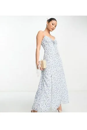 Forever New – Maxikleid mit Spaghettiträgern und Schlitz in Elfenbein mit Blumenmuster