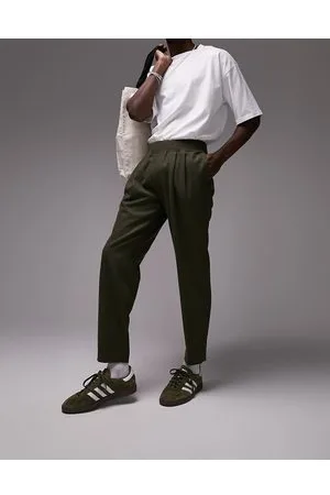 Topman – Schmal zulaufende Hose aus hochwertigem Wollmix in Khaki mit elastischem Bund