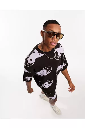 ASOS – T-Shirt aus Strick in Braun mit Yin-Yang-Print, Kombiteil