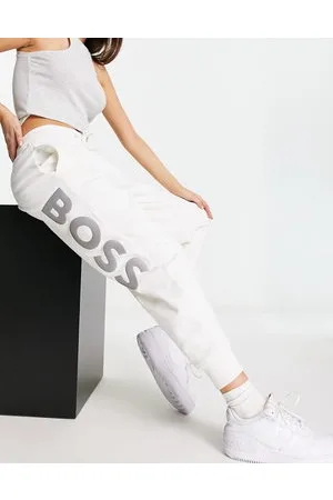 HUGO BOSS BOSS – Orange Etix – Jogginghose in Wollweiß mit langem Logoprint am Bein