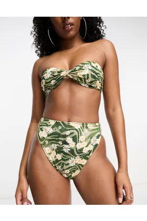 ASOS – Mix and Match – Bikinihose mit Animal- und Gänseblümchen-Print, hohem Beinausschnitt und hohem Bund