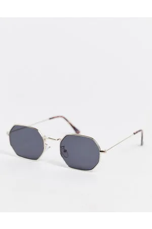 ASOS DESIGN – Abgeschrägte, kleine Metall-Sonnenbrille im 90er in Gold mit  getönten Gläsern