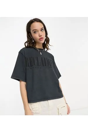 Reclaimed – T-Shirt in verwaschenem Anthrazit mit Block-Logo