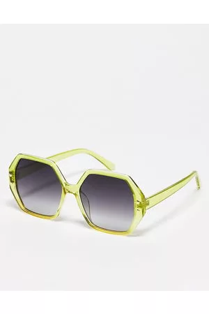 Jeepers Peepers – Sechseckige Oversize-Sonnenbrille in Limettengrün
