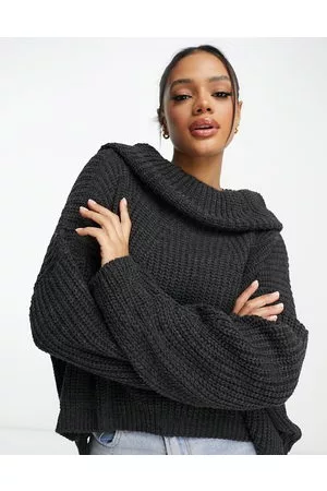 NaaNaa Damen Rollkragenpullover - – Grob gestrickter Rollkragenpullover in Dunkelgrau