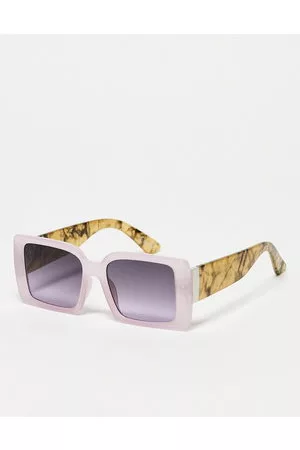 Jeepers Peepers – Eckige Sonnenbrille in Flieder mit farblich abgesetzten Bügeln