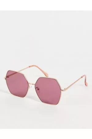 Jeepers Peepers Damen Sonnenbrillen - – Sechseckige Oversize-Sonnenbrille in Gold mit zartrosa Gläsern