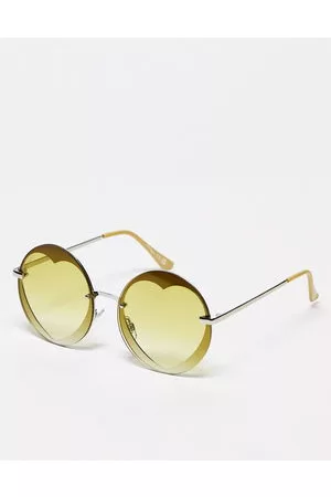Jeepers Peepers Damen Sonnenbrillen - – Runde Sonnenbrille in Goldoptik mit herzförmigen Gläsern in mit Farbverlauf
