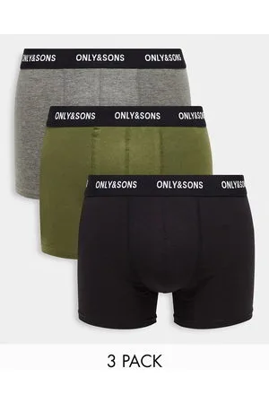 Only & Sons – 3er-Pack Unterhosen mit schwarzem Bund in verschiedenen Farben