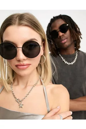 Jeepers Peepers – Rahmenlose, runde Sonnenbrille in Schwarz mit Oversize-Gestell