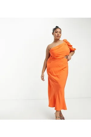 ASOS ASOS DESIGN Curve – Gewaschenes Maxikleid in mit One-Shoulder-Träger und Zierausschnitt seitlich an der Taille