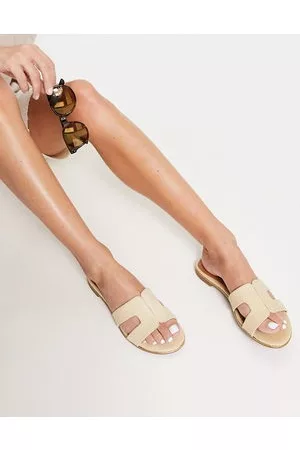 Dune Damen Sandalen - London – Loopy – Flache Sandalen zum Reinschlüpfen mit Raffiabast