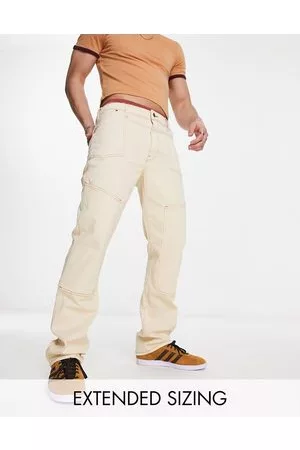 ASOS Herren Straight Jeans - – Gerade geschnittene Jeans in Ecru mit Einsätzen im Carpenter-Stil