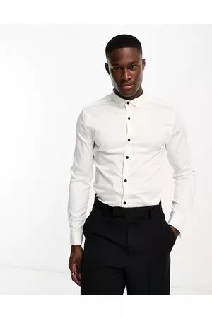 ASOS Herren Hemden - – Premium – Eng geschnittenes Satinhemd mit Kläppchenkragen und farblich abgesetzten Knöpfen