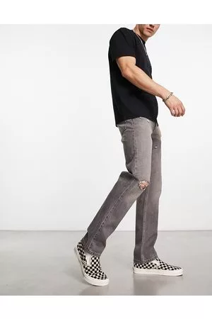 ASOS Herren Straight Jeans - – Jeans in verwaschenem mit geradem Schnitt und Zierrissen