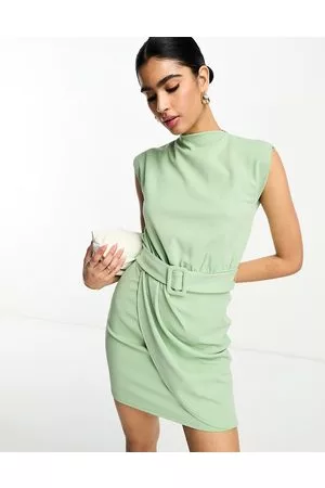 ASOS Damen Ärmellose Kleider - – Ärmelloses Minikleid in mit Gürtel und Wickelrock