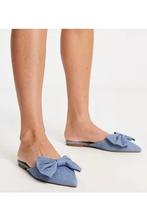 ASOS Damen Pantoletten mit Schleife - – Lass – Spitze flache Mules in Jeansblau mit Oversize-Schleife