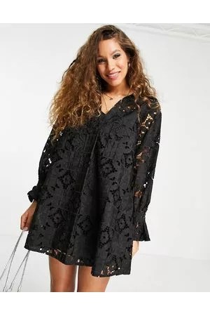 ASOS Damen Hemdkleider - – Trapezförmiges Mini-Hemdkleid in mit Spitze in Patchwork-Optik