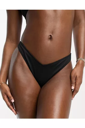 Hollister – Gerippte Bikinihose in mit v-förmiger Vorderseite und hohem Beinausschnitt, Kombiteil