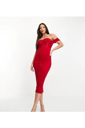 Jaded Rose – Gerafftes, Midaxikleid in mit Korsett-Taille und durchscheinendem Einsatz