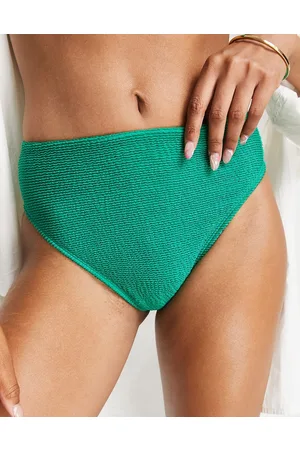 Free Society – High-Waist-Bikinihose in mit hohem Beinausschnitt und Knitteroptik