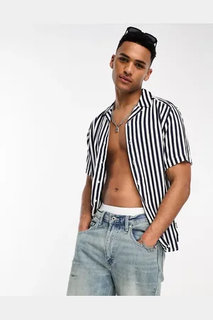 Only & Sons – Hemd in Marineblau mit Reverskragen und Streifen