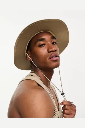 ASOS – Safari – Anglerhut aus Nylon in Stone mit kontrastierender Kordel