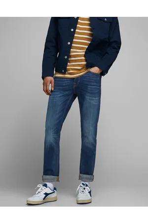 JACK & JONES – Tim – Jeans mit geradem Schnitt aus verblasstem Denim in dunkler Waschung