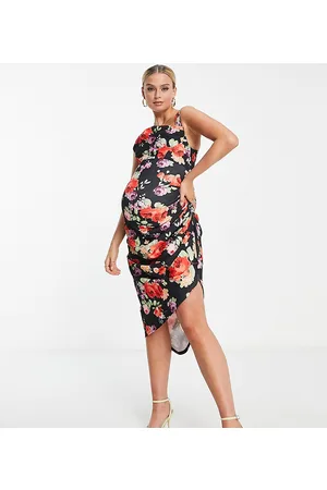 ASOS ASOS DESIGN Maternity – Midi-Bleistiftkleid mit Blumenmuster und Wasserfallausschnitt