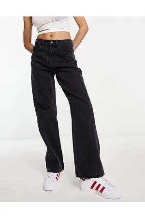 JDY – Jeans in Dunkelgrau mit weitem Schnitt und hohem Bund