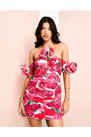 ASOS DESIGN – Korsett-Oberteil in Rosa mit Paillettenbesatz und  Wasserfallausschnitt