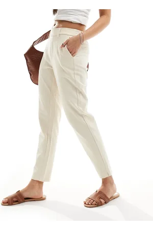 Object – Elegante verkürzte Hose in Creme mit schmalem Schnitt