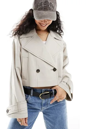 ASOS – Kurzer Leinen-Trenchcoat in Stein