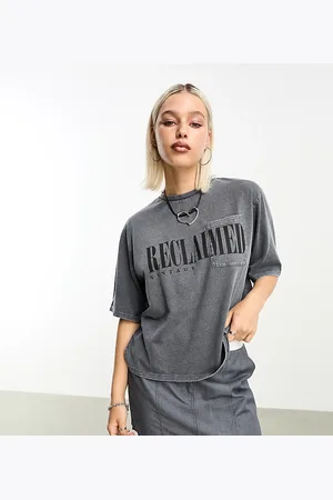 Reclaimed – Kurz geschnittenes T-Shirt in Anthrazit mit Logo