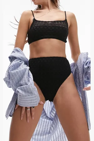 Topshop – Gehäkelte Bikinihose in mit hohem Bund und hohem Beinausschnitt