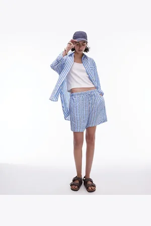 Topshop – Gestreifte Strandshorts in Blau, Kombiteil