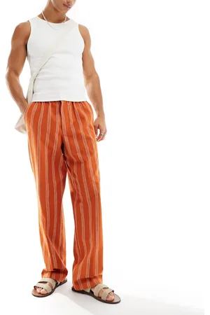 ASOS – Elegante Leinenmix-Jogginghose in Orange mit weitem Schnitt und Streifen