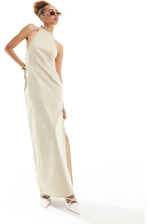 Lioness – Maxikleid in Beige mit Neckholder und tiefem Rückenausschnitt