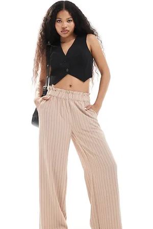 JDY – Hose in Beige mit Streifen, hohem Bund und weitem Schnitt