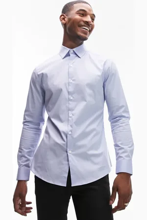 Topman – Langärmliges, elegantes Slim Fit Stretch-Hemd in Hellblau