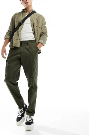 JACK & JONES – Elegante, schmal zulaufende Cargohose in Khaki mit Bundfalten