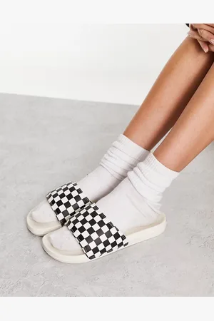 Vans – La Costa – Slider in Wollweiß mit Schachbrettmuster und Logo