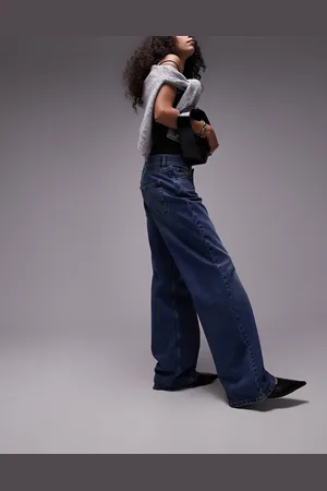 Topshop – Ember – Jeans in Mittelblau mit niedrigem Bund und weitem Beinschnitt