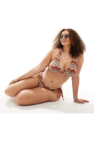 South Beach – Bikinihose mit Stickerei und seitlicher Schnürung in Rostrot