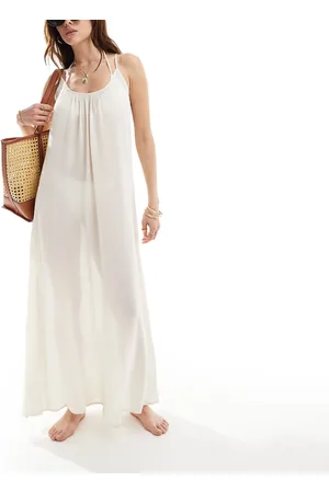 VILA – Maxi-Strandkleid in Cremeweiß mit schmalen Trägern
